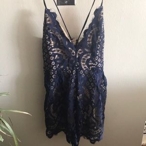Navy Lace Romper